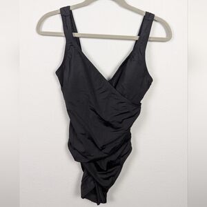Instant Figure Black Wrap-Style One Piece Swimsuit Size 8